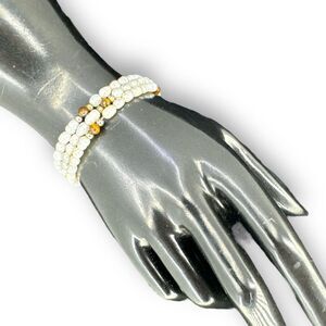 Freshwater Pearl Accented with Tiger's Eye Wrap Bracelet